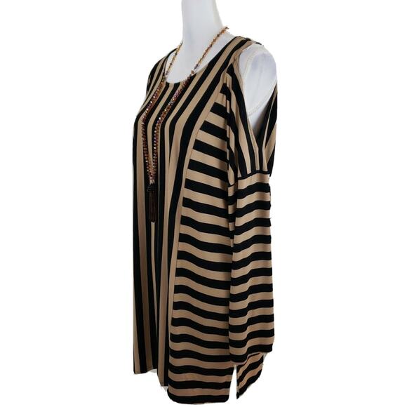 Zenergy Chico's~Woman Sz 3 (XL)~Cold Shoulder Vertical Stripe Knit Tunic Blouse - Picture 11 of 12